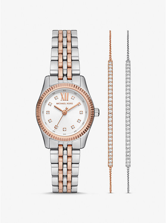 Michael Kors Lexington Two-Tone Pave Watch and Bracelet Gift Set MK4817SET