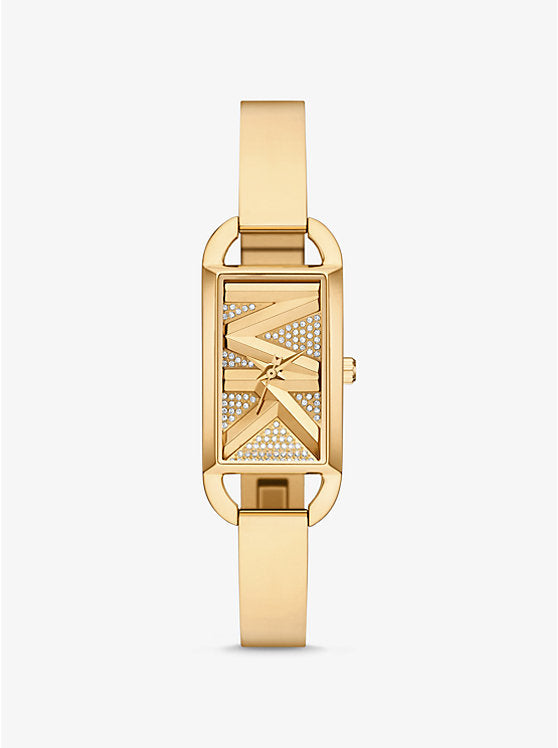 Michael Kors Mini Empire watch in gold tone with pavé and rigid bracelet MK4840
