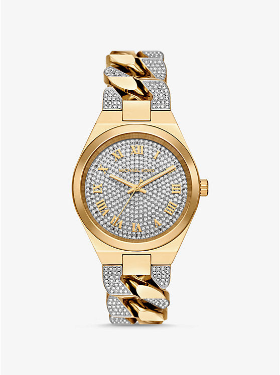 Michael Kors Lennox gold-tone watch with curved pave link chain MK7487