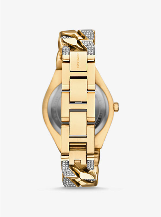 Michael Kors Lennox gold-tone watch with curved pave link chain MK7487