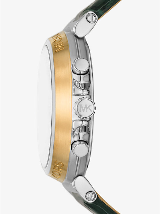 Michael Kors Maren oversized silver-tone watch with crocodile-embossed leather strap MK7498