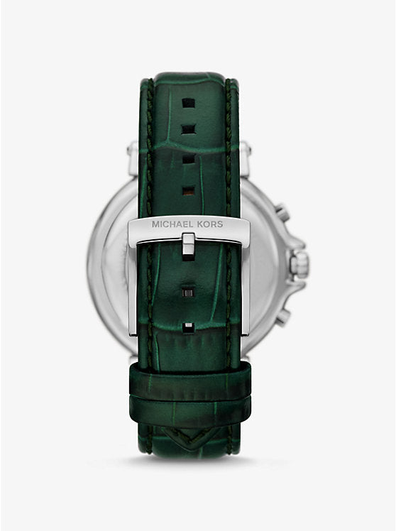 Michael Kors Maren oversized silver-tone watch with crocodile-embossed leather strap MK7498