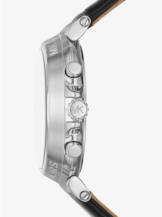 Michael Kors Maren oversized silver-tone watch with crocodile-embossed leather strap MK7499