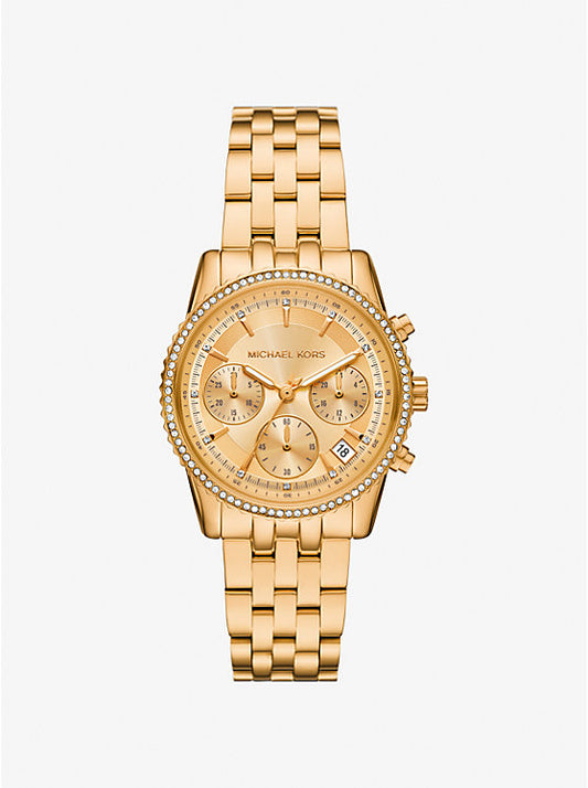 Michael Kors Reloj Ritz mini en tono dorado con pave MK7530