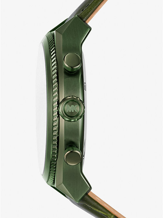 Michael Kors Oversized Panorama watch in olive and leather with embossed crocodile motif MK9199