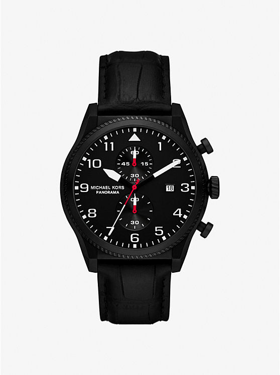 Michael Kors Reloj Panorama oversize en tono negro y piel con motivo de cocodrilo en relieve MK9201