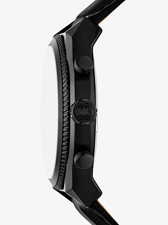Michael Kors Reloj Panorama oversize en tono negro y piel con motivo de cocodrilo en relieve MK9201