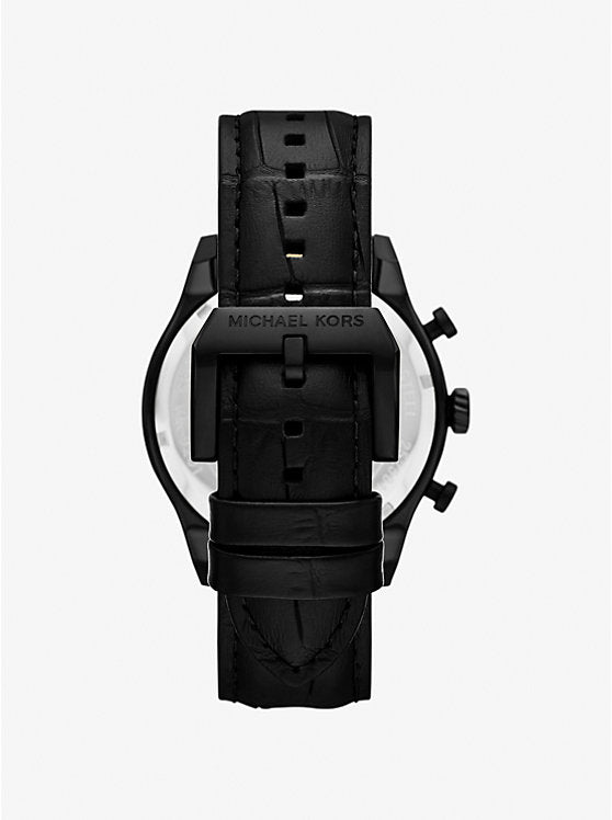 Michael Kors Reloj Panorama oversize en tono negro y piel con motivo de cocodrilo en relieve MK9201