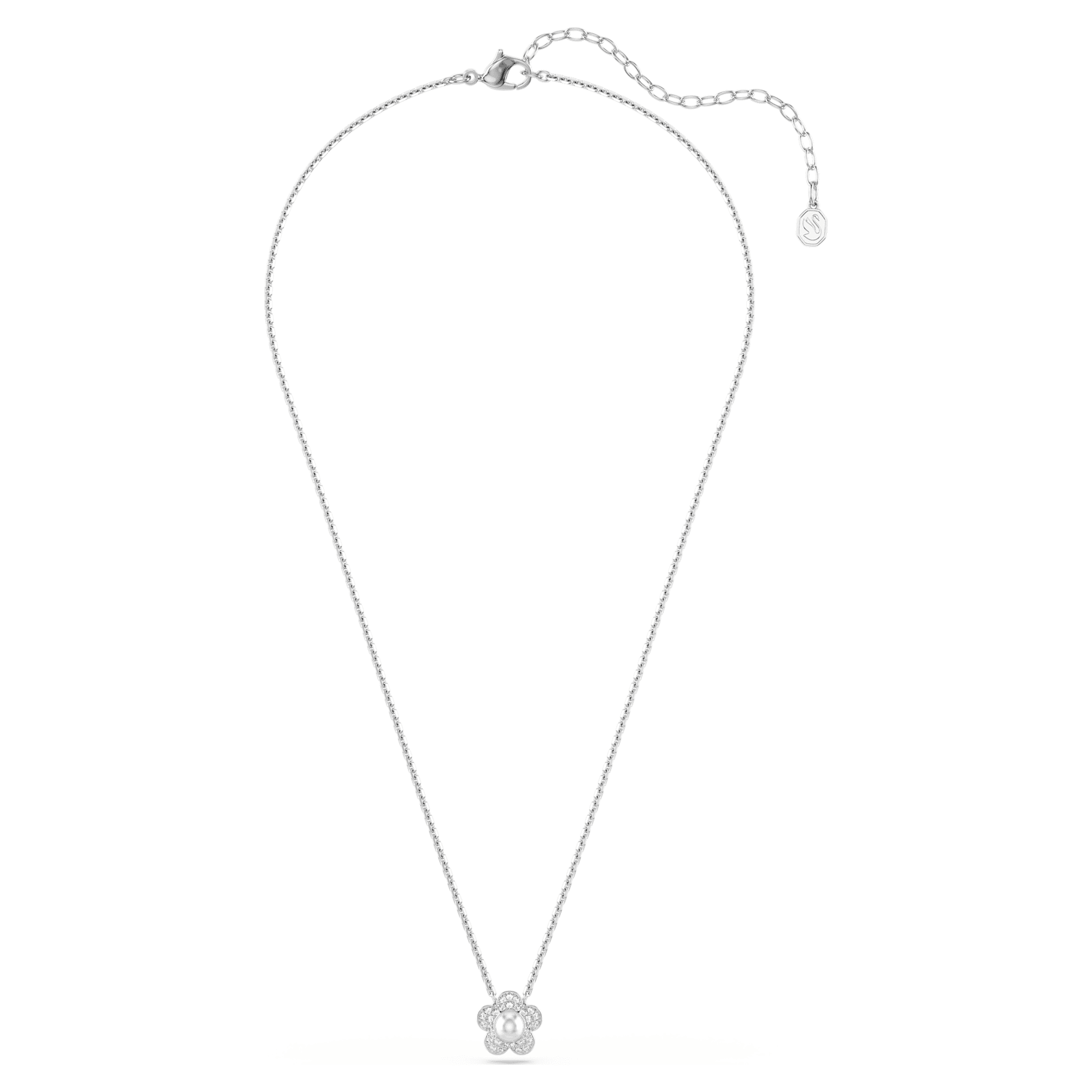 Swarovski Ariana Grande x Swarovski pendant Crystal Pearl, Round cut, Flower, White, Rhodium plated 5755817