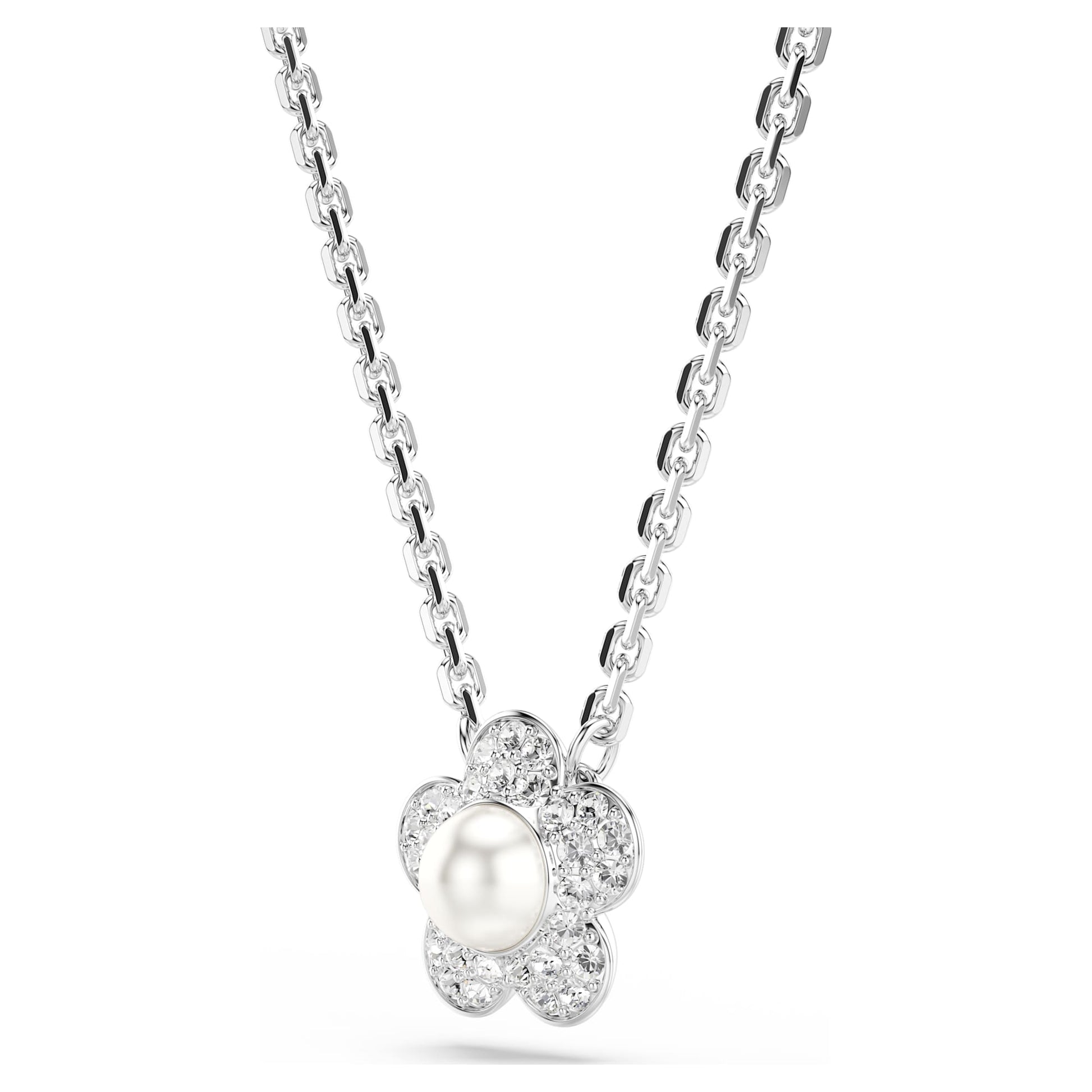 Swarovski Ariana Grande x Swarovski pendant Crystal Pearl, Round cut, Flower, White, Rhodium plated 5755817