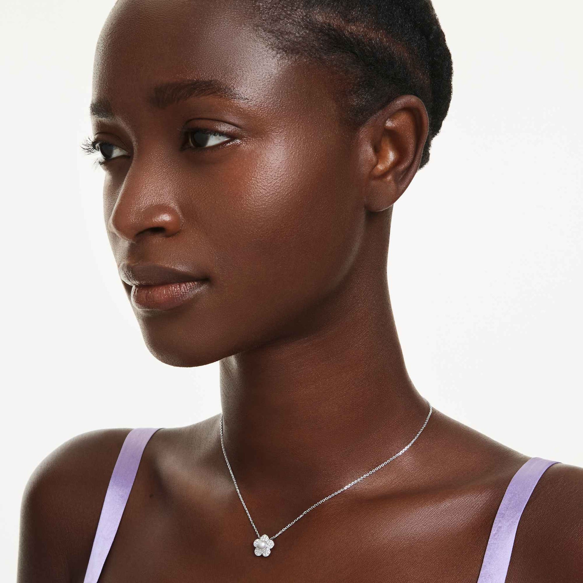 Swarovski Ariana Grande x Swarovski pendant Crystal Pearl, Round cut, Flower, White, Rhodium plated 5755817