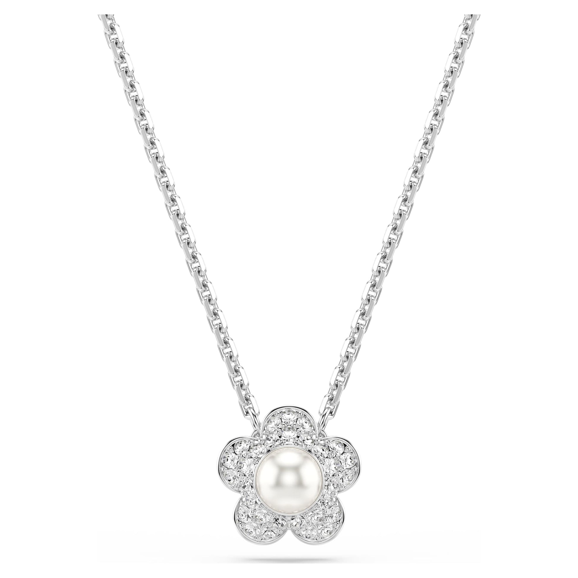 Swarovski Ariana Grande x Swarovski pendant Crystal Pearl, Round cut, Flower, White, Rhodium plated 5755817