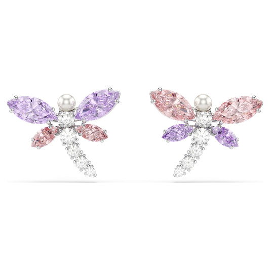 Swarovski Ariana Grande x Swarovski stud earrings Mixed cuts, Dragonfly, Multicolored, Rhodium plated 5737371