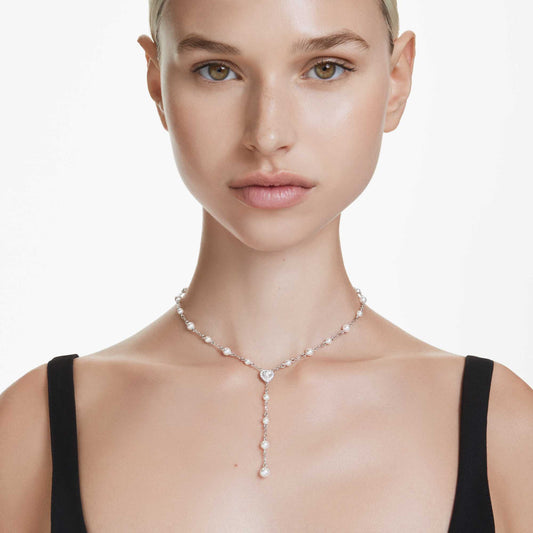 Swarovski Ariana Grande x Swarovski Y necklace Mixed cuts, Crystal pearl, Heart, White, Rhodium plated 5720855