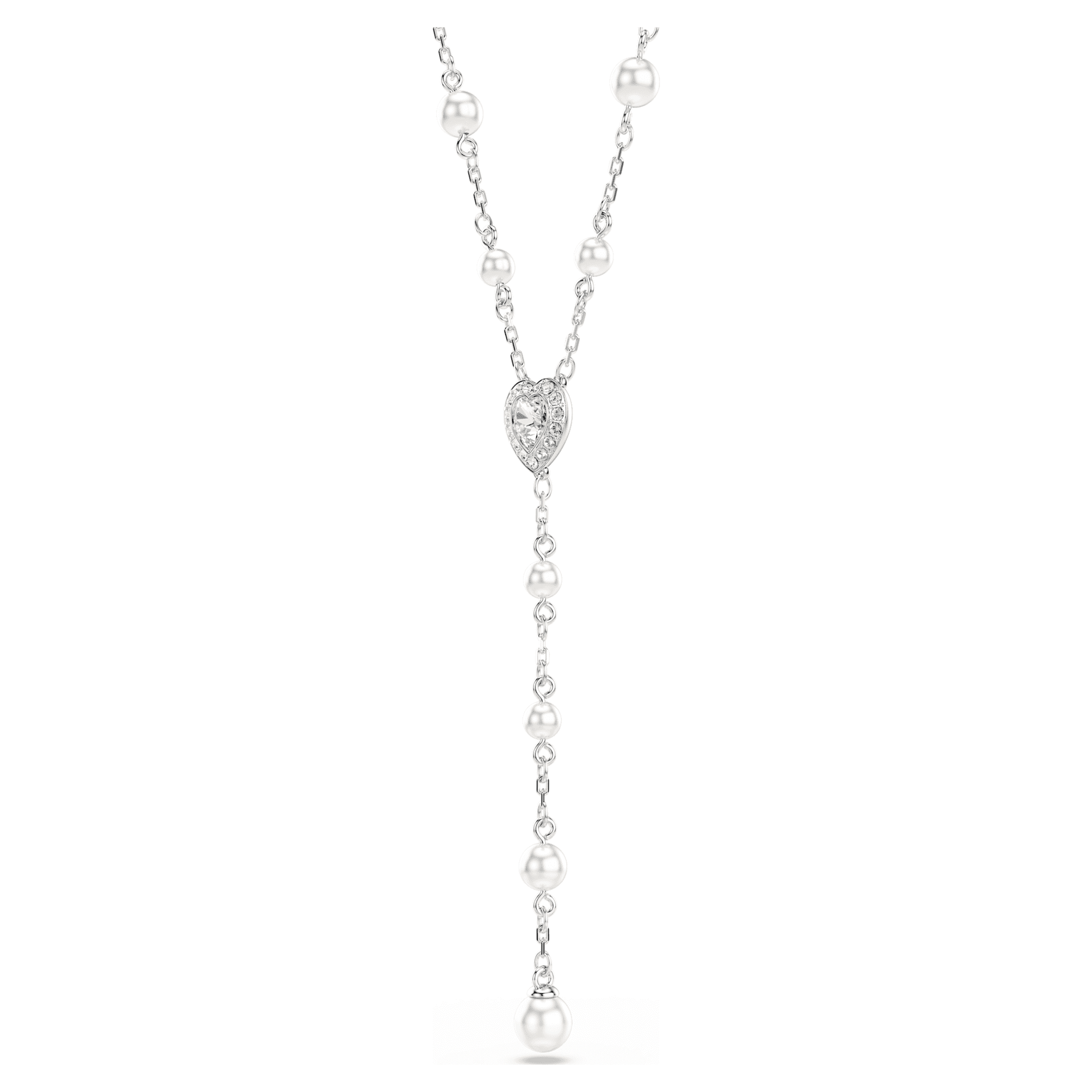 Swarovski Ariana Grande x Swarovski Y necklace Mixed cuts, Crystal pearl, Heart, White, Rhodium plated 5720855