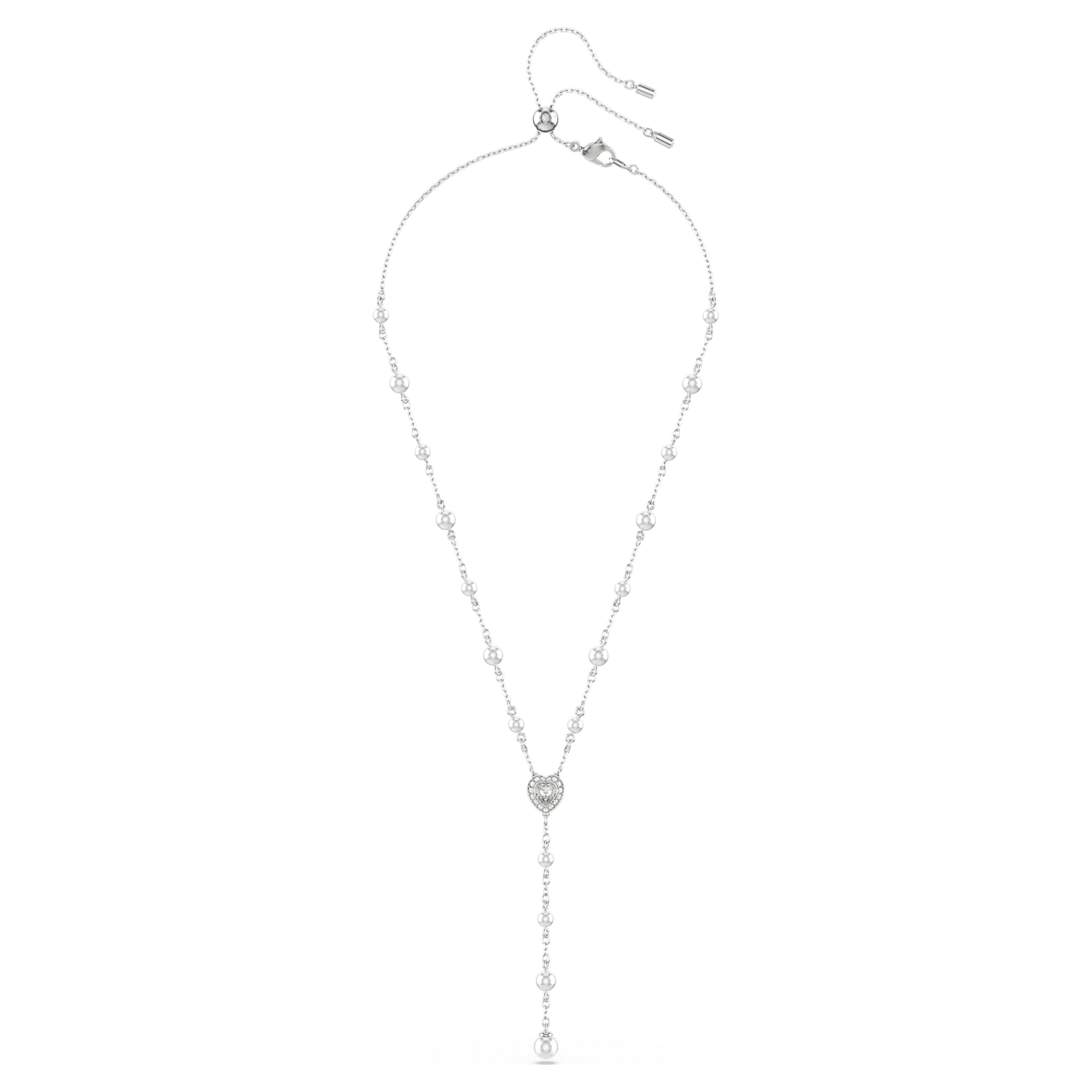 Swarovski Ariana Grande x Swarovski Y necklace Mixed cuts, Crystal pearl, Heart, White, Rhodium plated 5720855