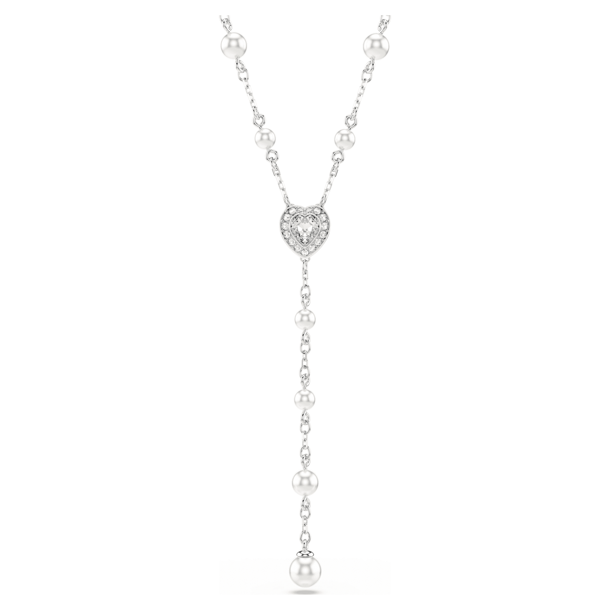 Swarovski Ariana Grande x Swarovski Y necklace Mixed cuts, Crystal pearl, Heart, White, Rhodium plated 5720855