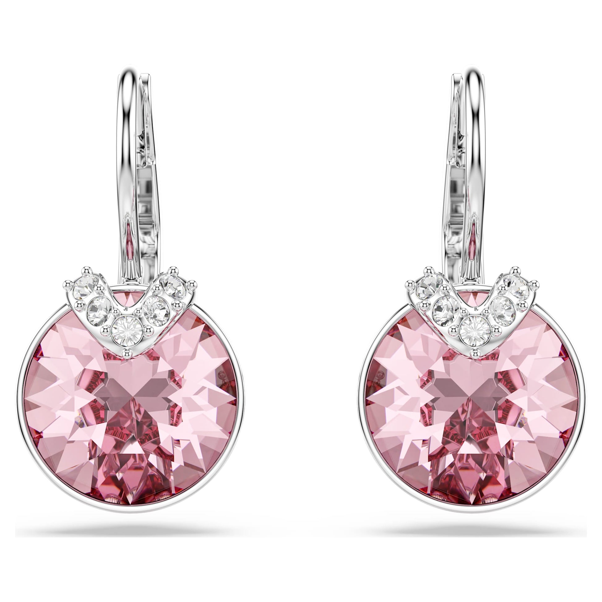 Swarovski Bella V drop earrings Round cut, Pink, Rhodium plated 5734235