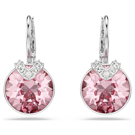 Swarovski Bella V drop earrings Round cut, Pink, Rhodium plated 5734235