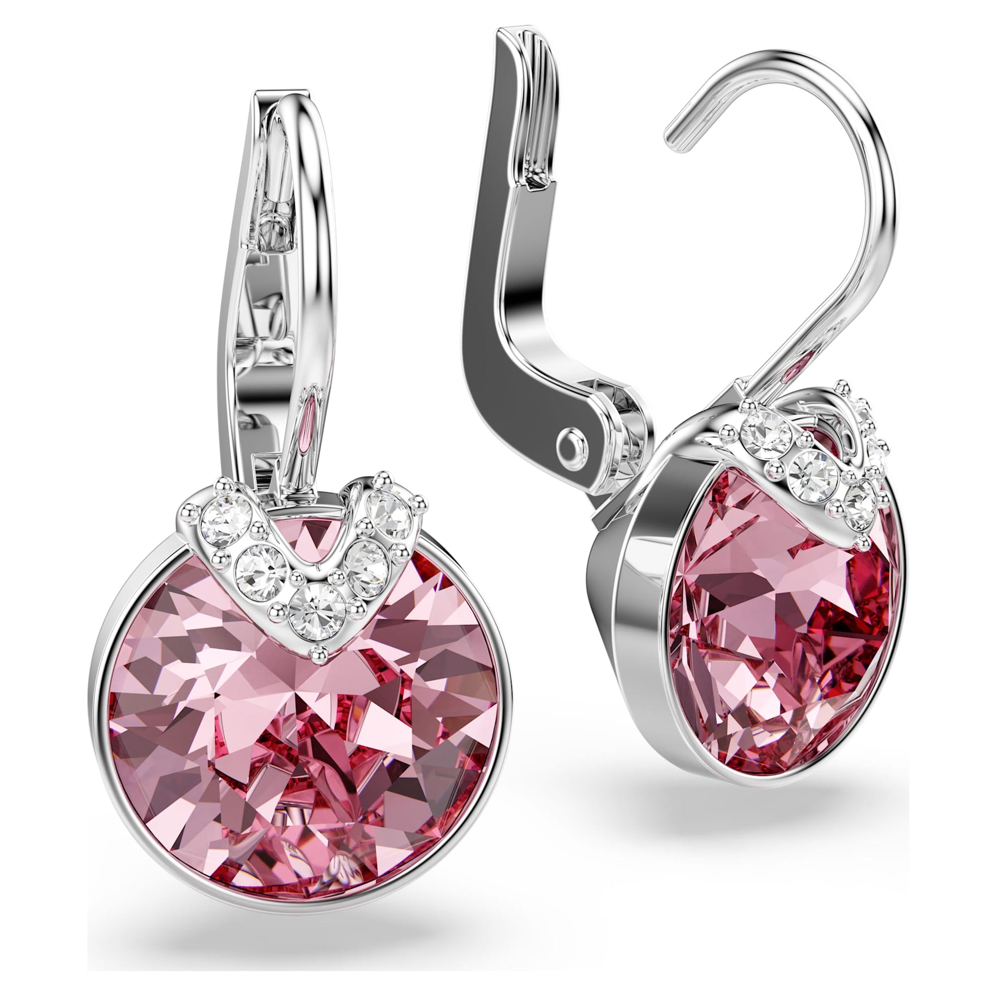 Swarovski Bella V drop earrings Round cut, Pink, Rhodium plated 5734235