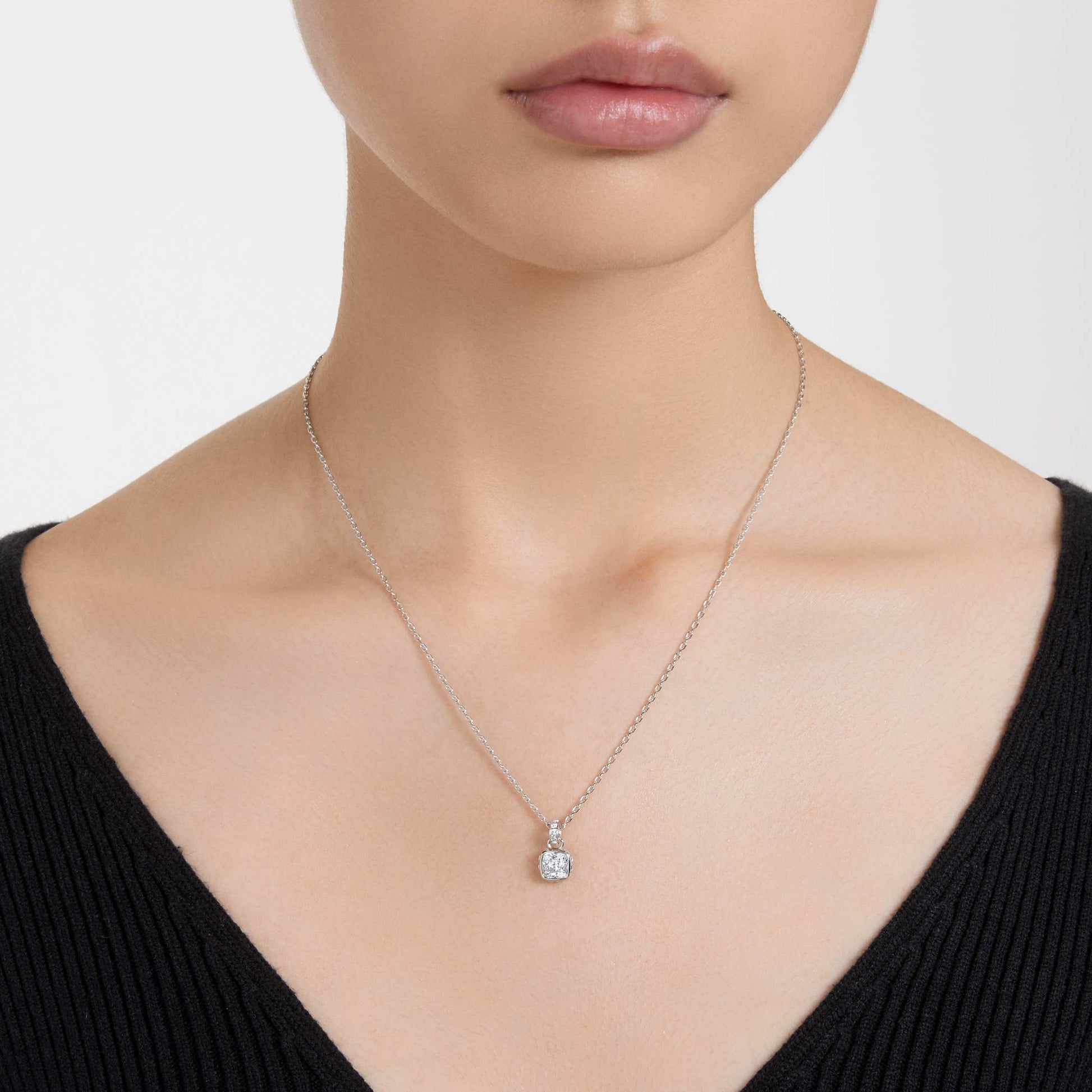 Swarovski Birthstone pendant Square cut, April, White, Rhodium plated 5651704