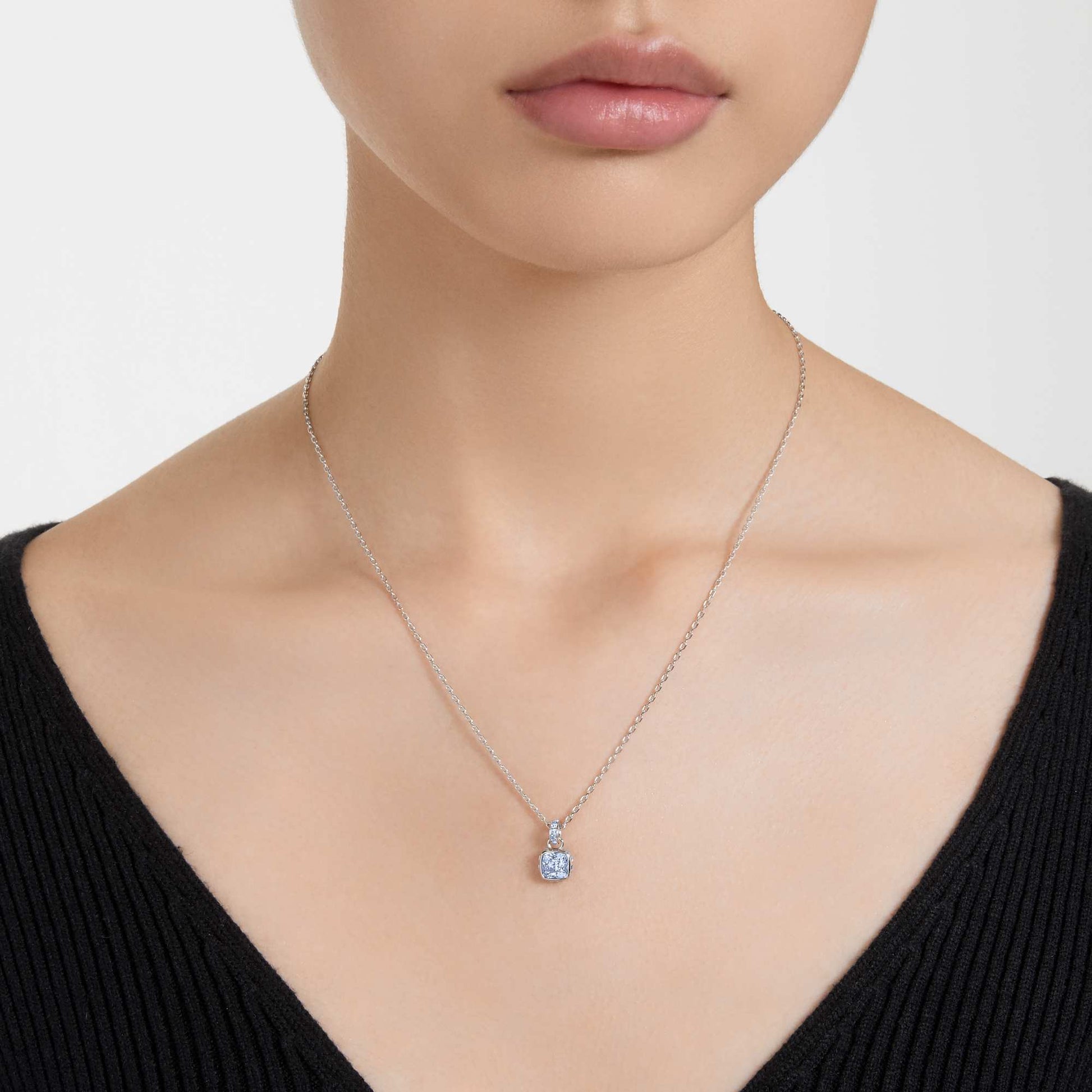 Swarovski Birthstone pendant Square cut, March, Blue, Rhodium plated 5651794