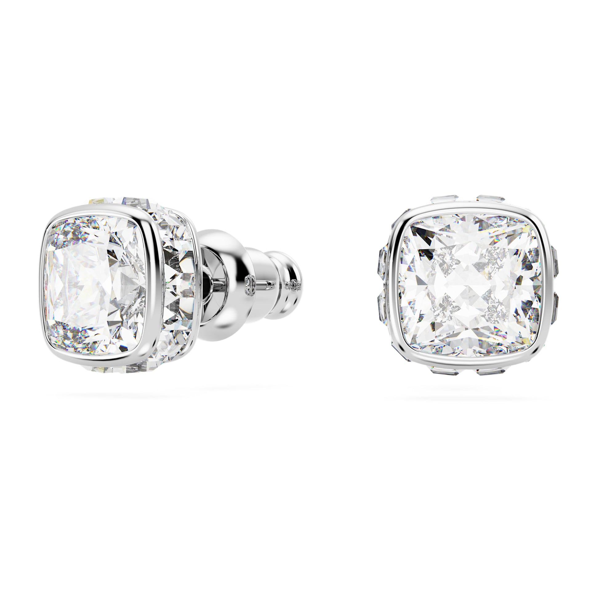 Swarovski Birthstone stud earrings Square cut, April, White, Rhodium plated 5661957