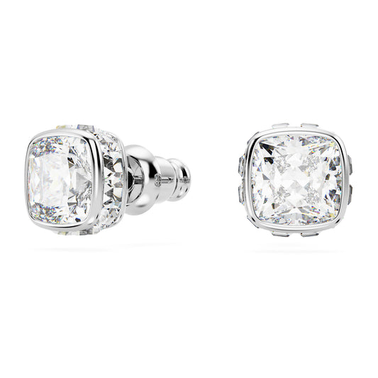 Swarovski Birthstone stud earrings Square cut, April, White, Rhodium plated 5661957
