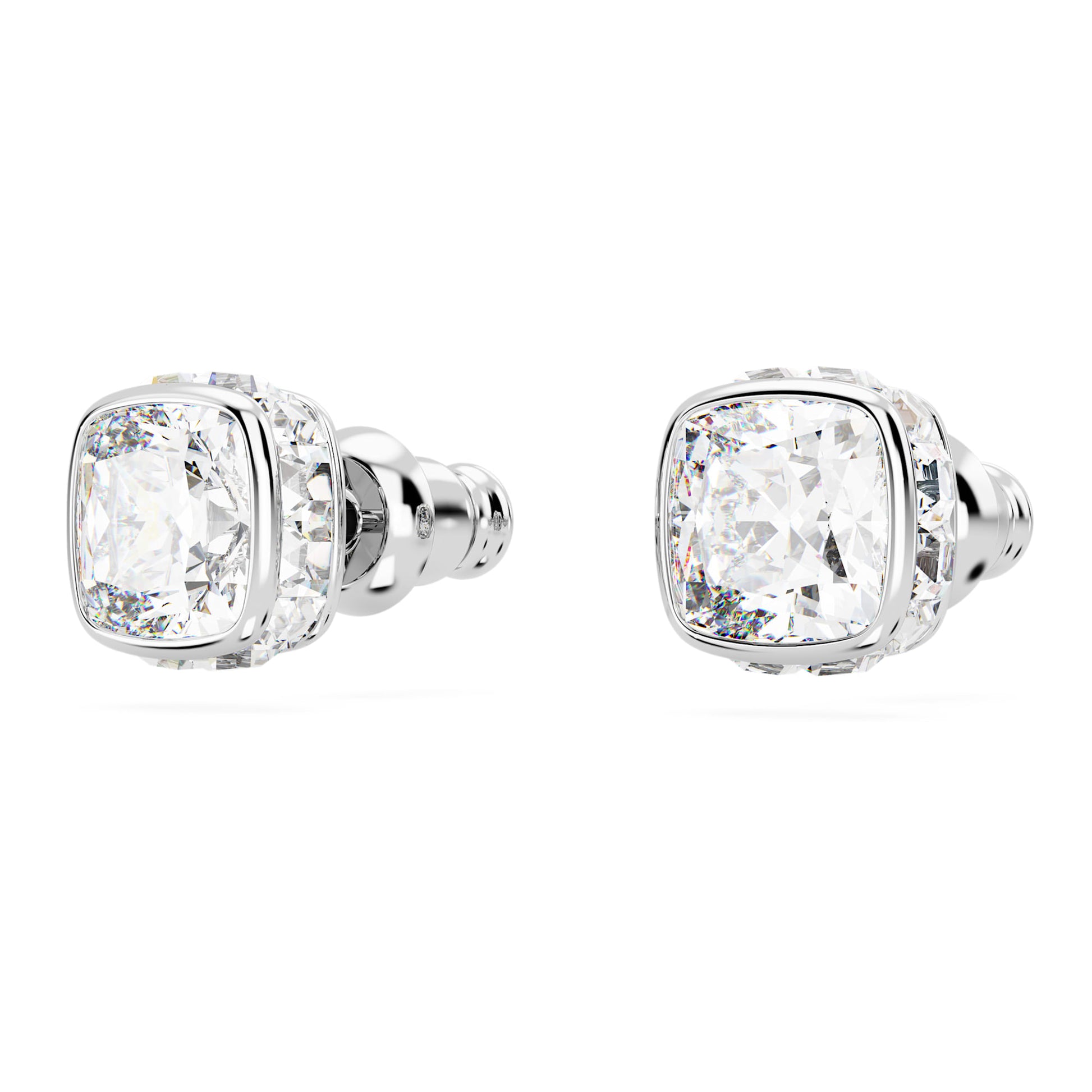 Swarovski Birthstone stud earrings Square cut, April, White, Rhodium plated 5661957