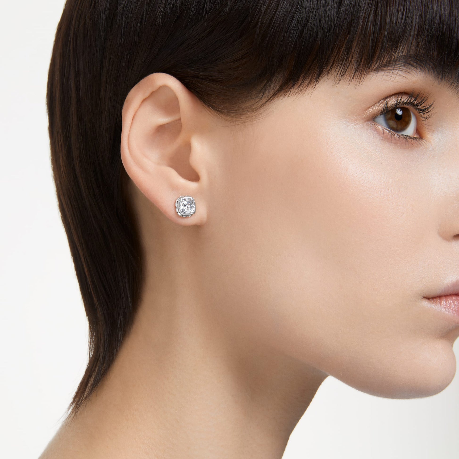 Swarovski Birthstone stud earrings Square cut, April, White, Rhodium plated 5661957