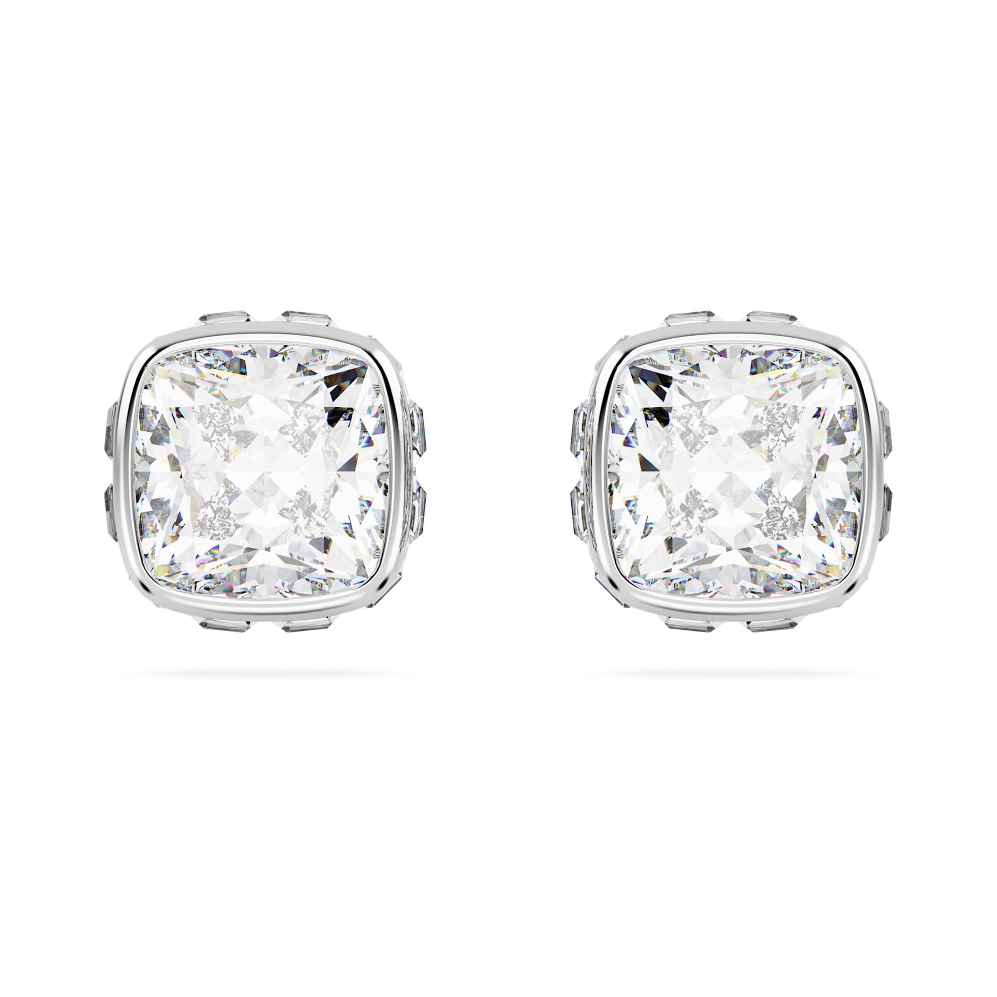 Swarovski Birthstone stud earrings Square cut, April, White, Rhodium plated 5661957