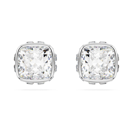 Swarovski Birthstone stud earrings Square cut, April, White, Rhodium plated 5661957