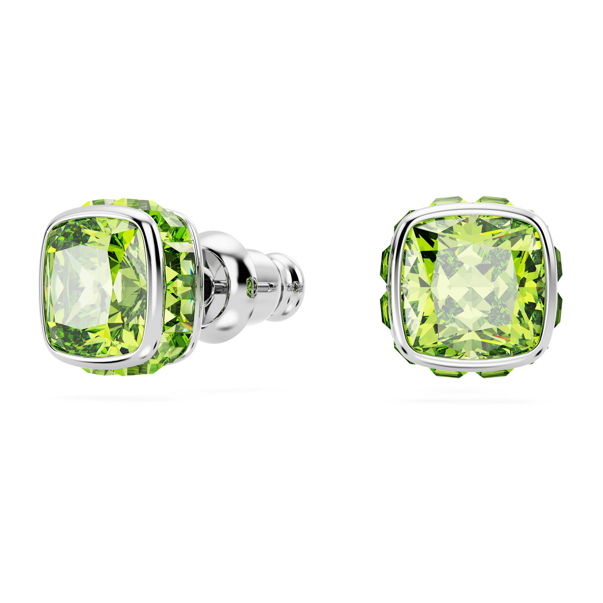 Swarovski Birthstone stud earrings Square cut, August, Green, Rhodium plated 5661958