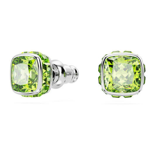 Swarovski Birthstone stud earrings Square cut, August, Green, Rhodium plated 5661958