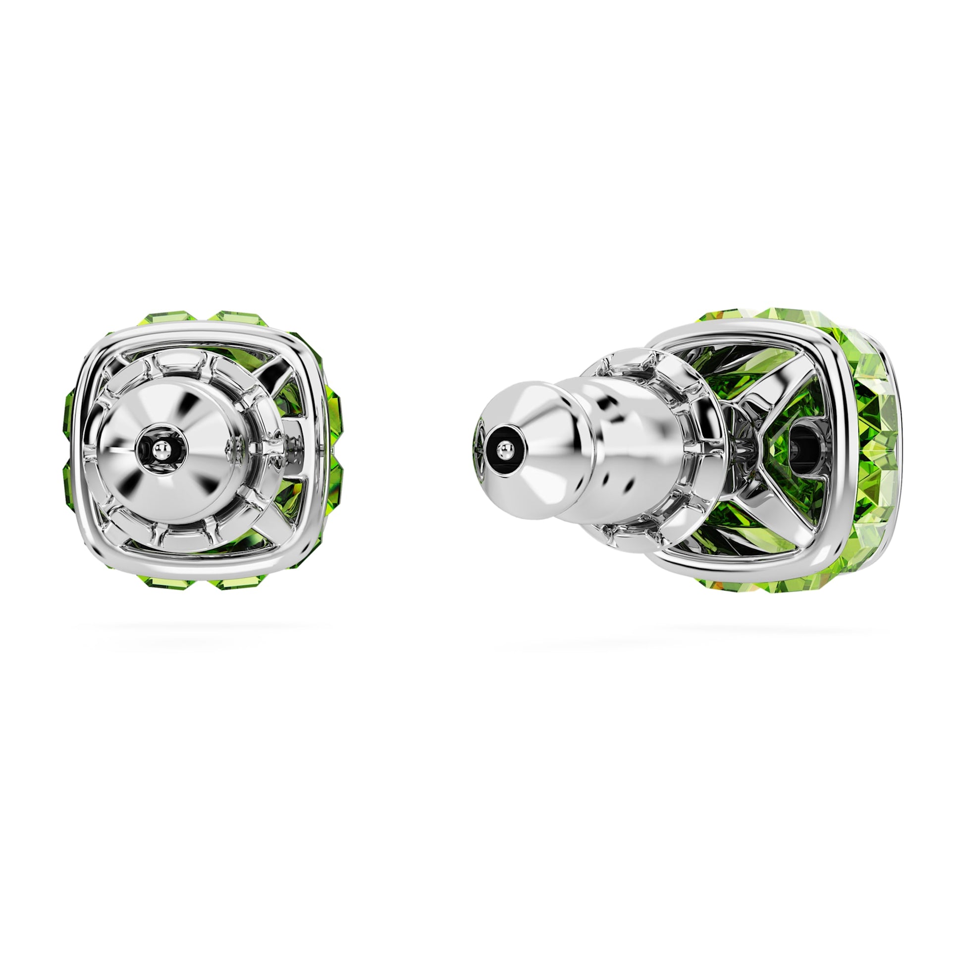 Swarovski Birthstone stud earrings Square cut, August, Green, Rhodium plated 5661958