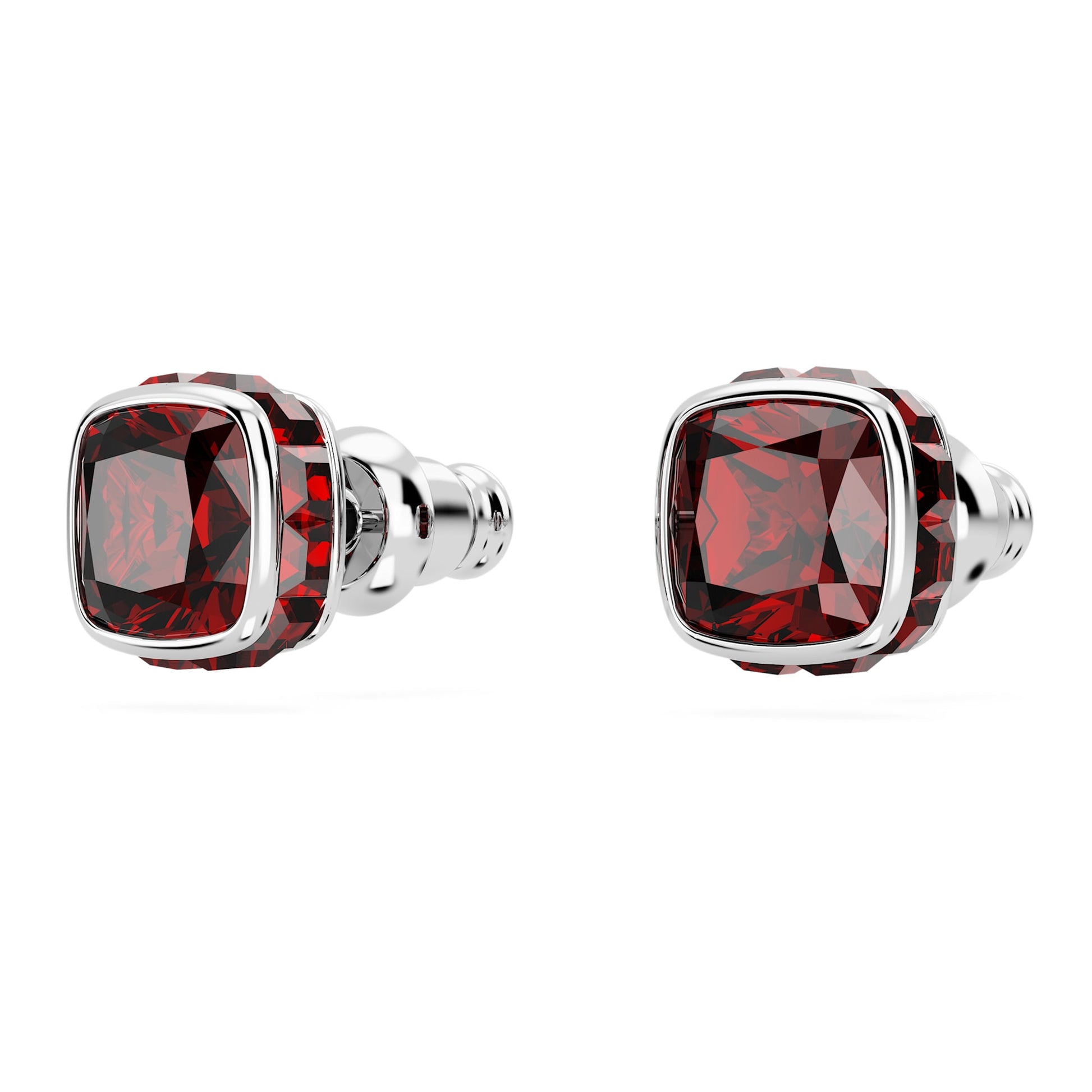 Swarovski Birthstone stud earrings Square cut, January, Red, Rhodium plated 5660798