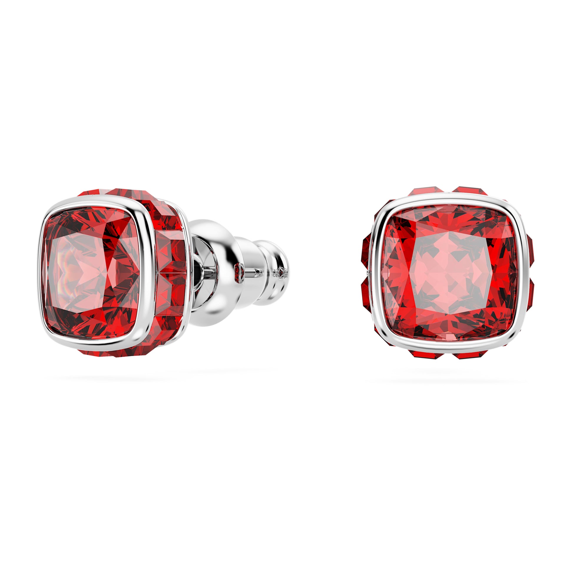 Swarovski Birthstone stud earrings Square cut, July, Red, Rhodium plated 5661959
