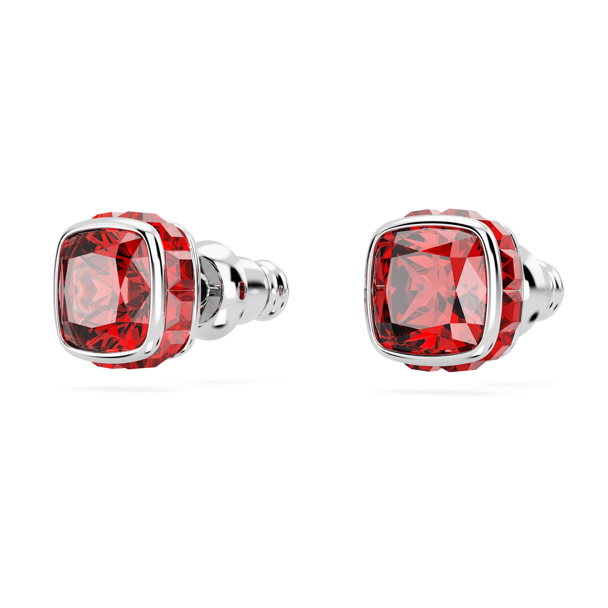 Swarovski Birthstone stud earrings Square cut, July, Red, Rhodium plated 5661959