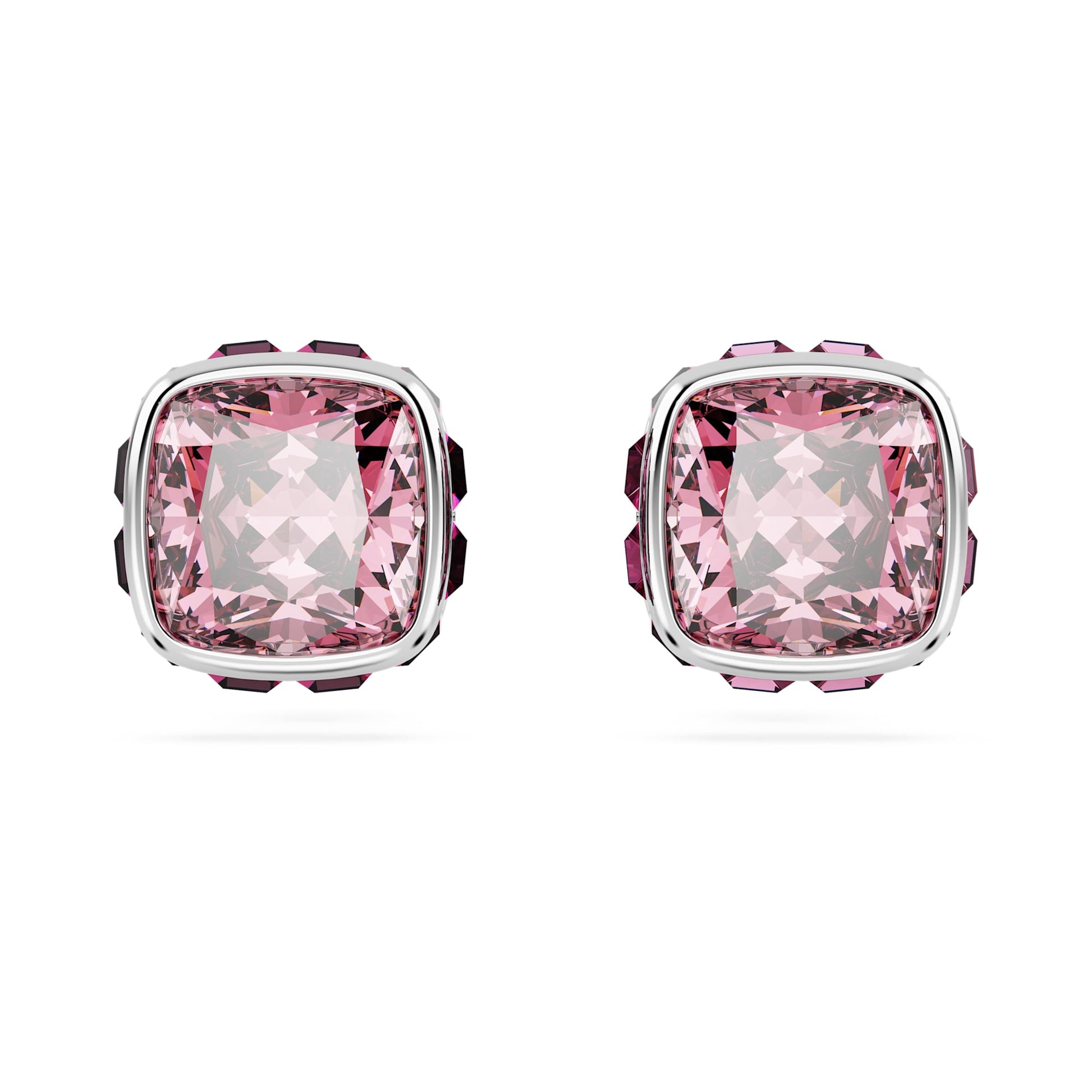 Swarovski Birthstone stud earrings Square cut, October, Pink, Rhodium plated 5661960