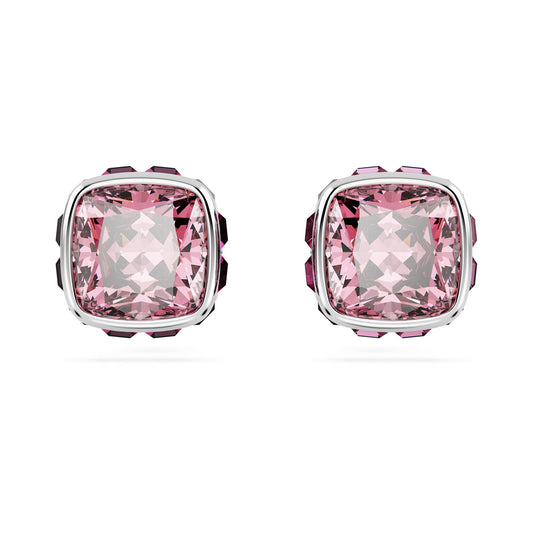Swarovski Birthstone stud earrings Square cut, October, Pink, Rhodium plated 5661960