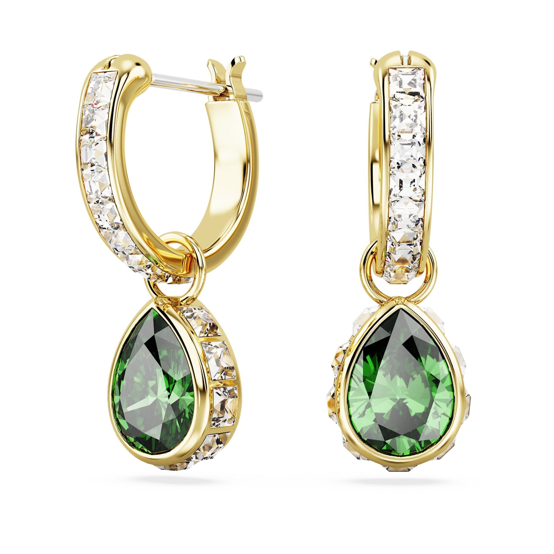 Swarovski Chroma drop earrings Pear cut, Green, Gold-tone plated 5662922
