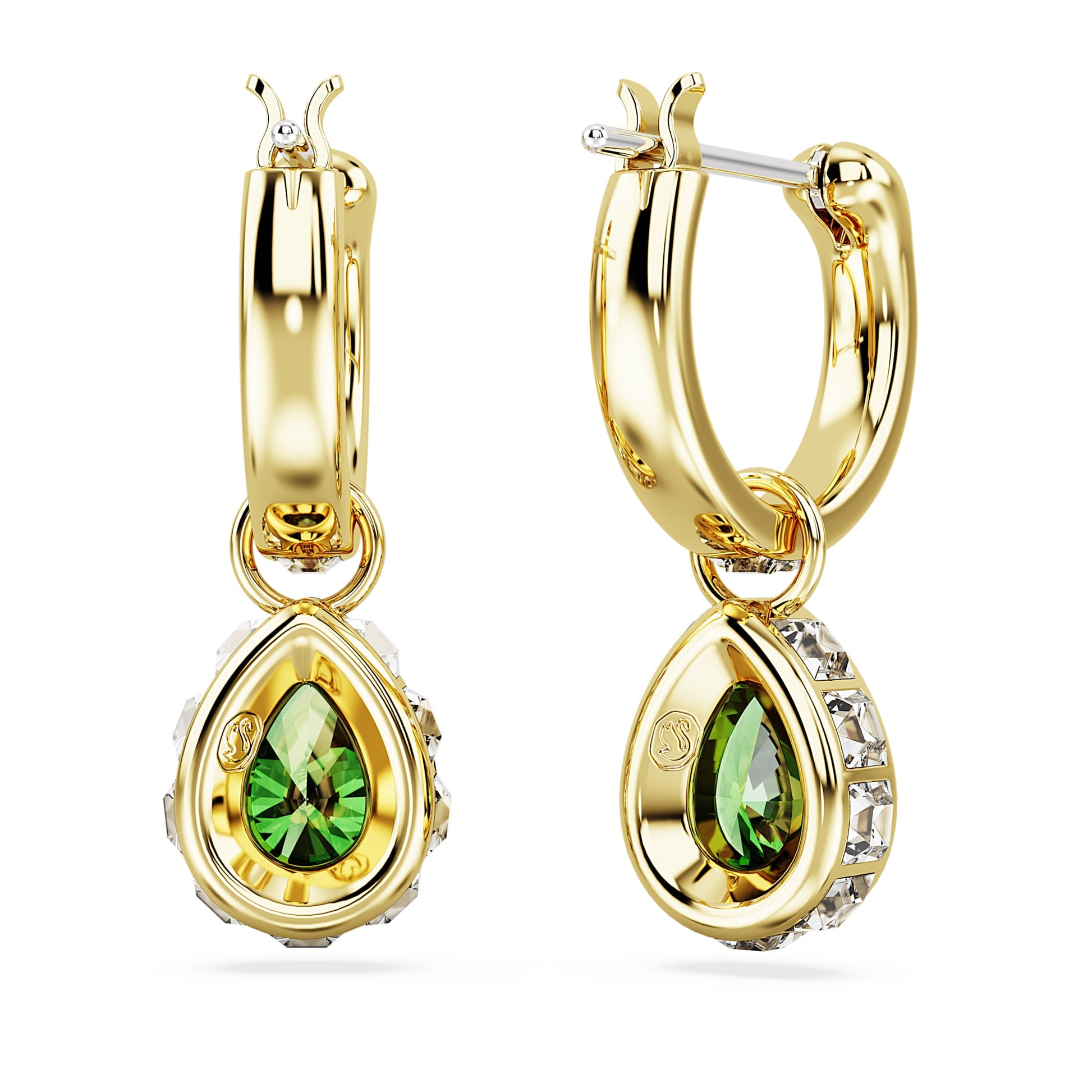 Swarovski Chroma drop earrings Pear cut, Green, Gold-tone plated 5662922