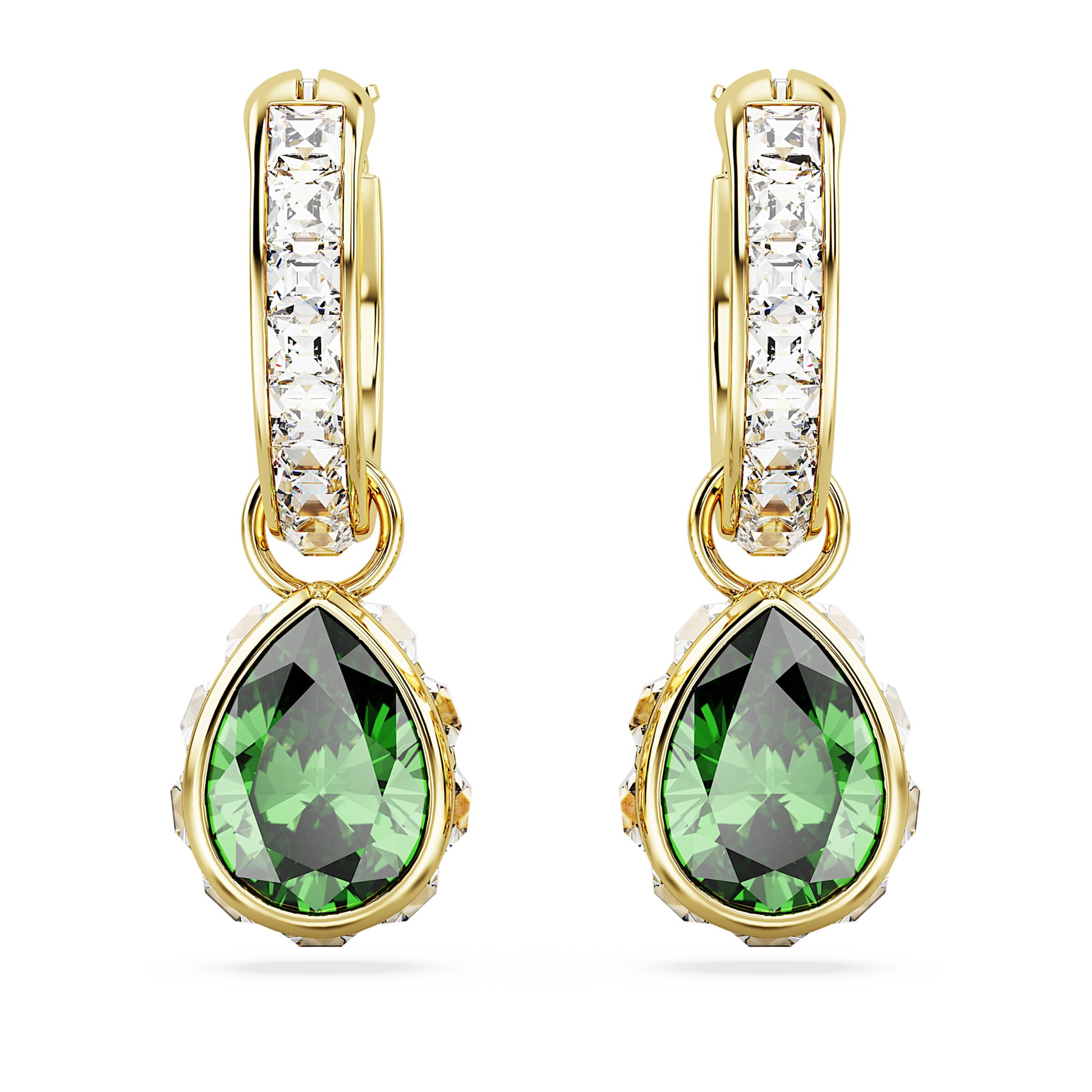 Swarovski Chroma drop earrings Pear cut, Green, Gold-tone plated 5662922