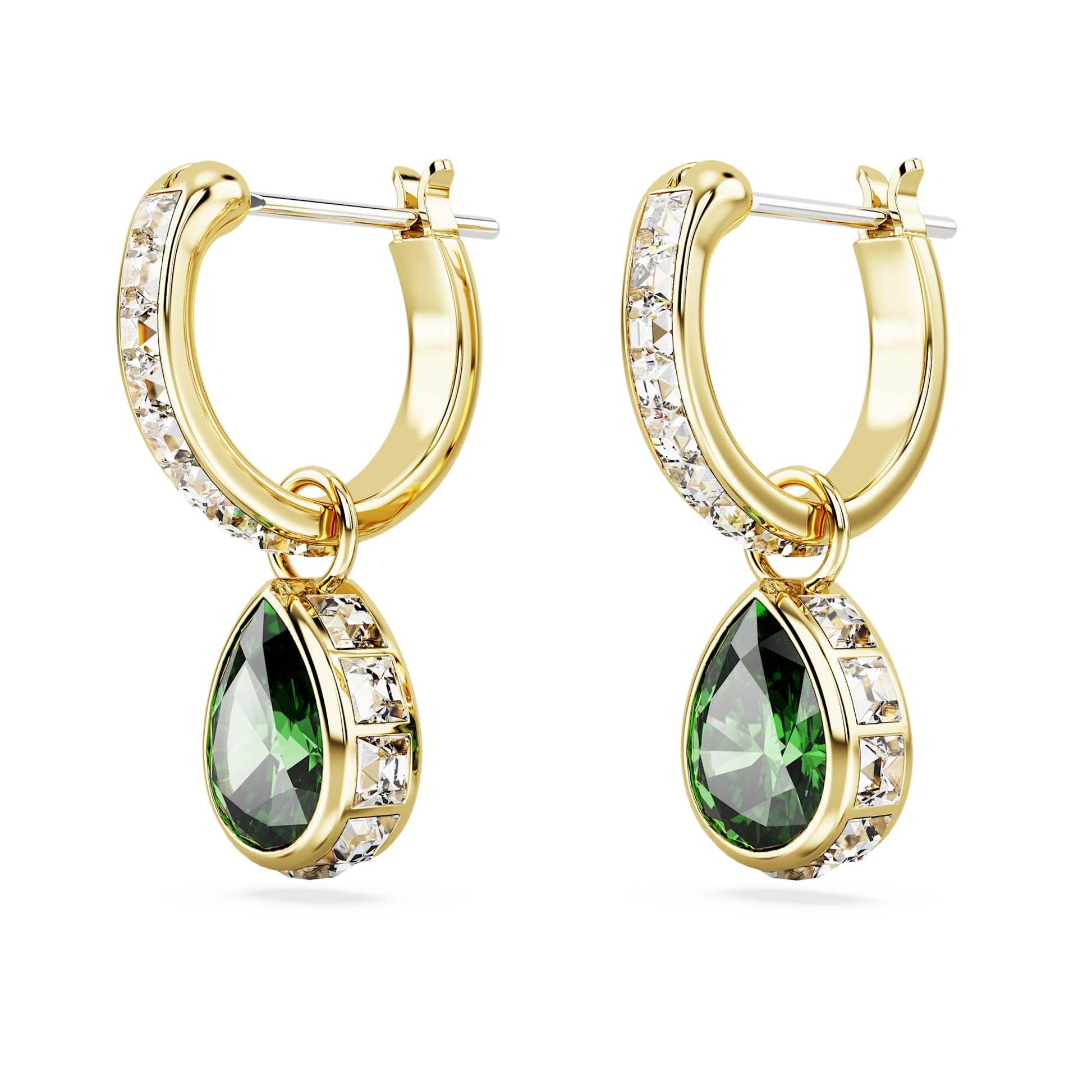 Swarovski Chroma drop earrings Pear cut, Green, Gold-tone plated 5662922