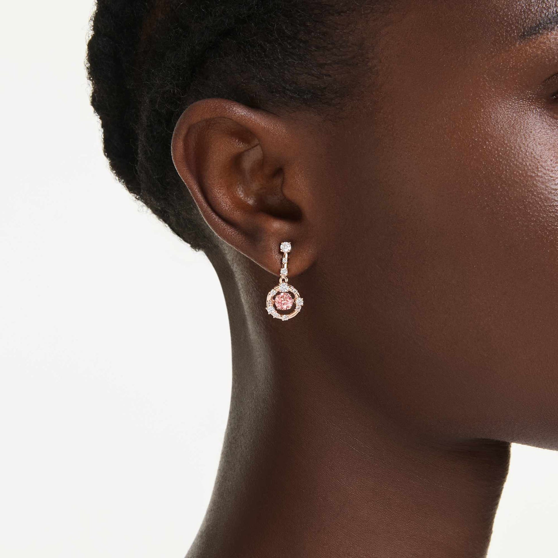 Swarovski Constella drop earrings Round cut, Dancing stone, Pink, Rose gold-tone plated 5744239