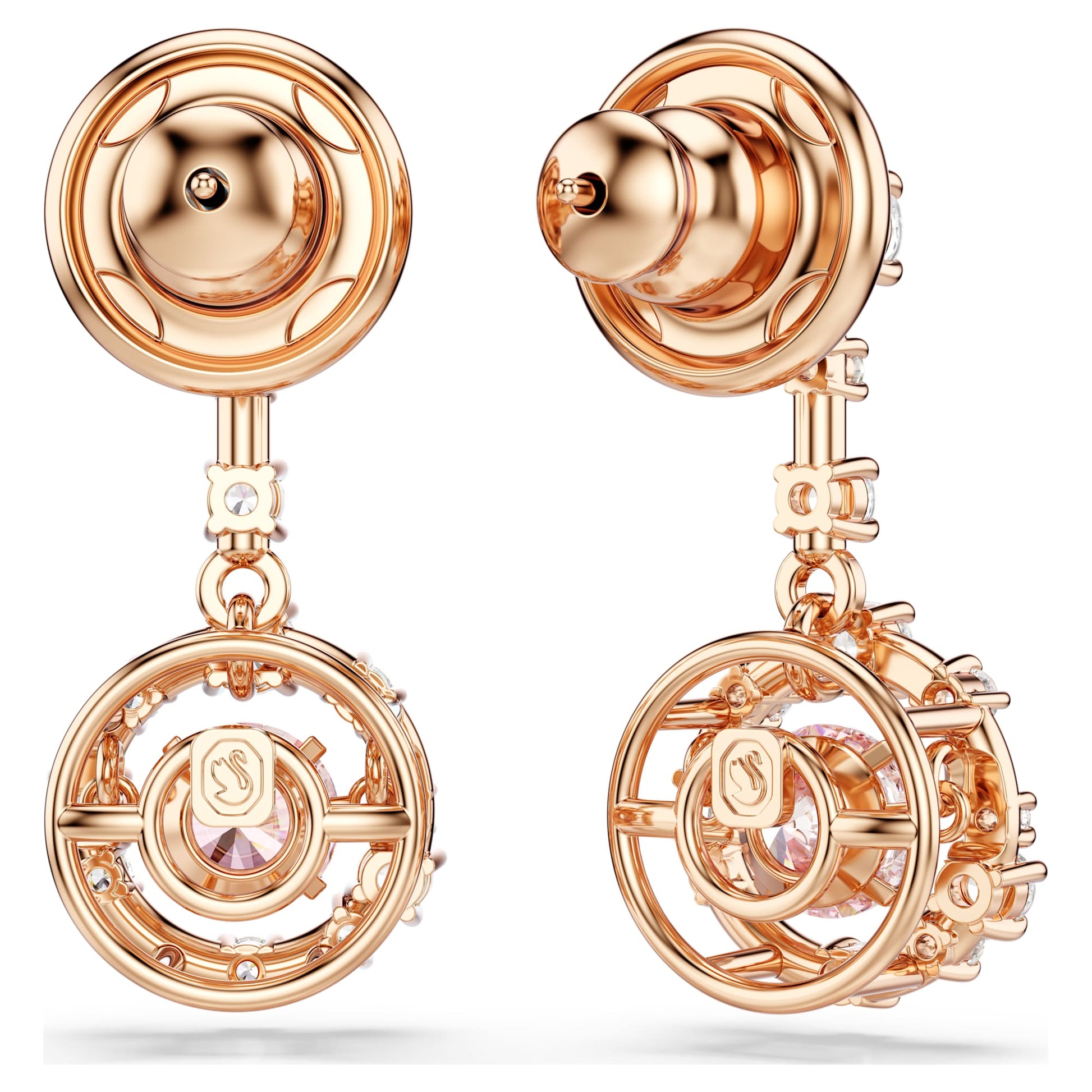 Swarovski Constella drop earrings Round cut, Dancing stone, Pink, Rose gold-tone plated 5744239