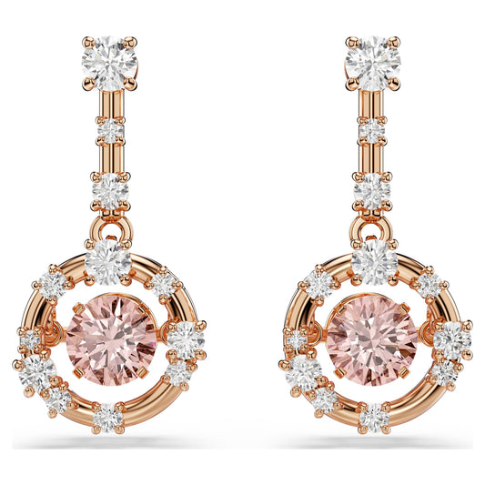 Swarovski Constella drop earrings Round cut, Dancing stone, Pink, Rose gold-tone plated 5744239