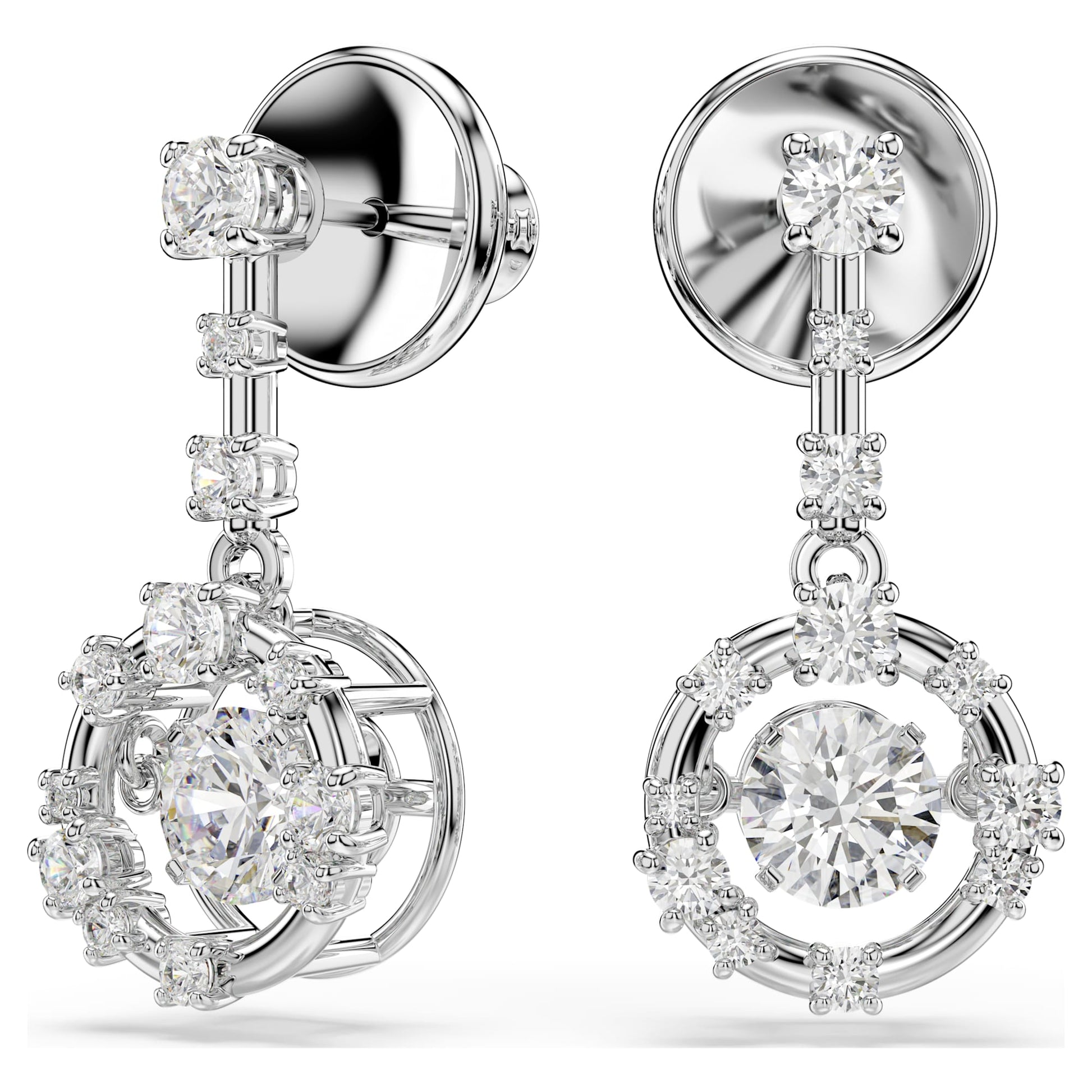 Swarovski Constella drop earrings Round cut, Dancing stone, White, Rhodium plated 5738194