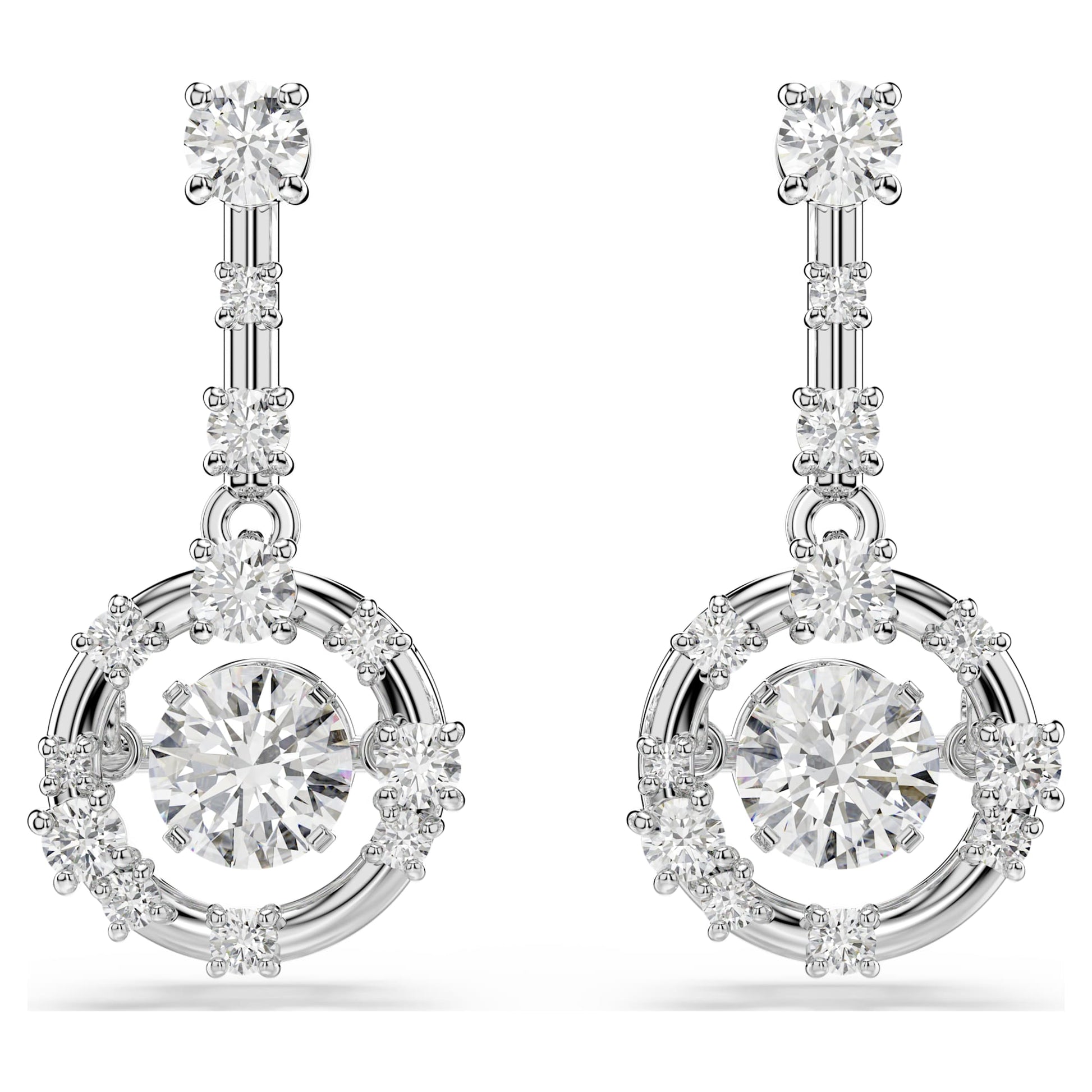 Swarovski Constella drop earrings Round cut, Dancing stone, White, Rhodium plated 5738194
