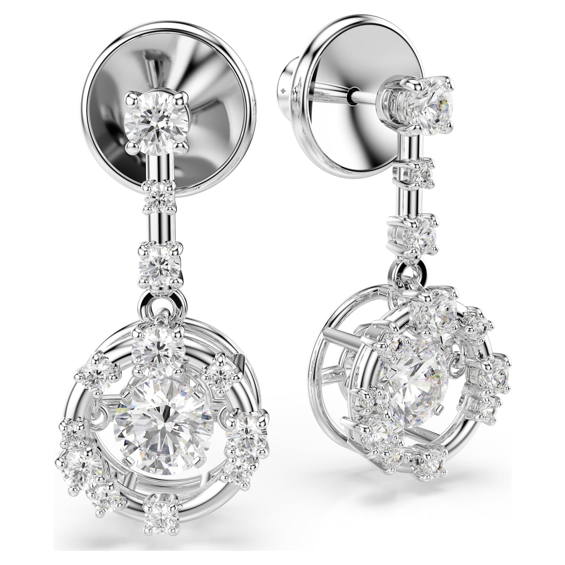 Swarovski Constella drop earrings Round cut, Dancing stone, White, Rhodium plated 5738194